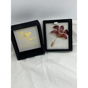 Sainamphung Orchid Butterfly Farm Real Orchid 24 K Plating Vintage Pin With Box